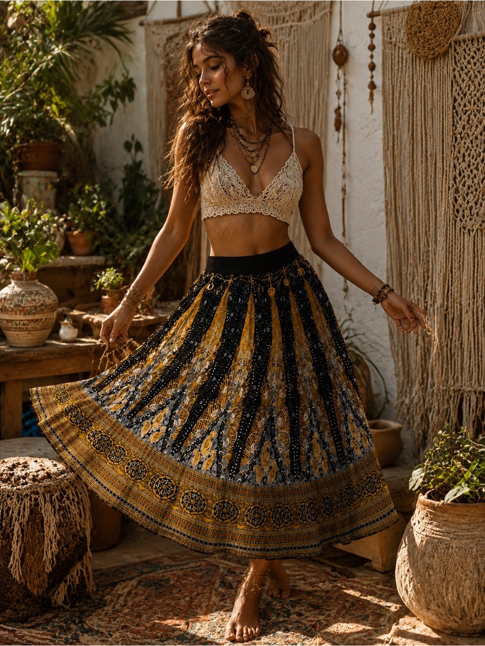 Metro Wear Black Gold Full Skirt Cekestial ethereal fairy